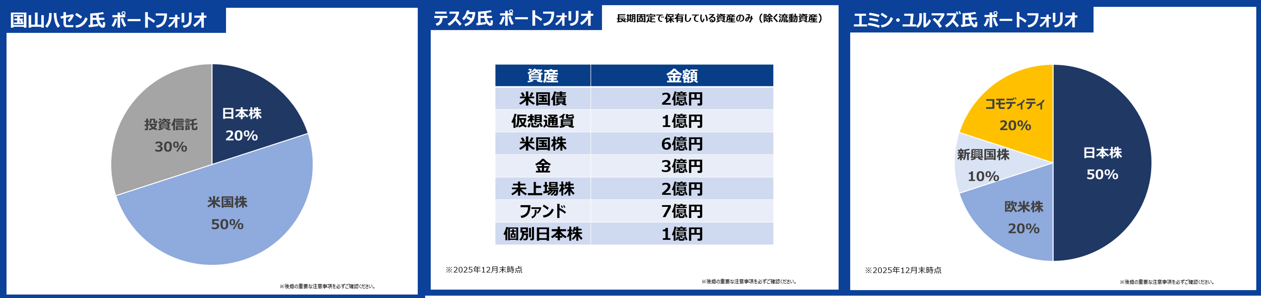 国山ハセン氏、テスタ氏、エミン・ユルマズ氏　ポートフォリオ